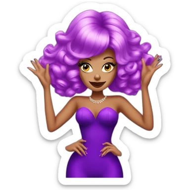 drag queen with hands large red nails and big purple wig sticker