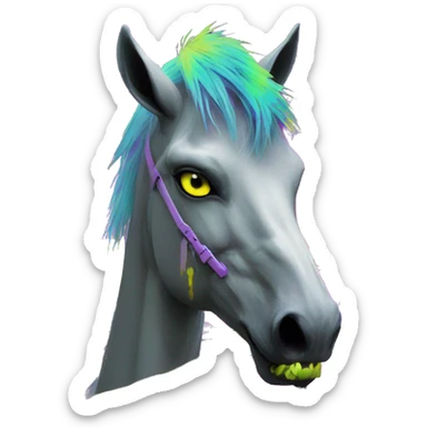 .Zombie_ Vaporwave black holographic oilslick zombie unicorn yellow caution tape graffiti Pegasus sticker