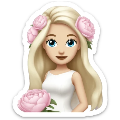 White bride with long light blonde hair and blue eyes with light pink peonies in hair white skin  sticker