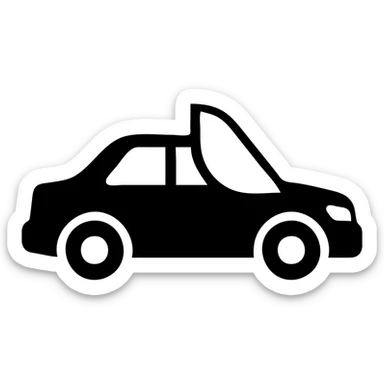 solid icon of a luxury glossy black car with a section covered by a semi-transparent rolled light gray film, curved adhesion effect, minimal and modern sticker