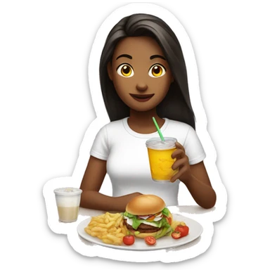 girl in white T-shirt enjoying food and drink sticker
