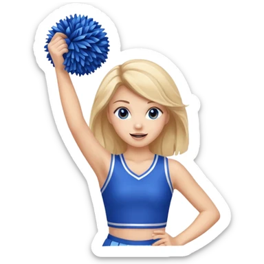 football cheerleader, holding a cheering pom, blue sticker