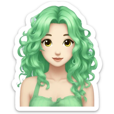 Gorgeous Beautiful Anime-Green-Pastel-Girl with pretty hair aesthetic sticker