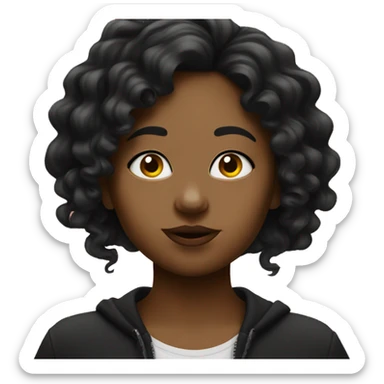 dark girl with long curly black hair putting up peace sign with duck lips  sticker