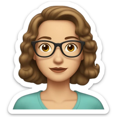 brown haired woman, hazel eyes, late 50's, some wrinkles, reading glasses, shoulder length hair sticker