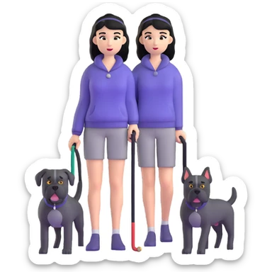 Woman with long black hair holding a black Cane Corso dog with cropped ears and short tail sticker
