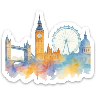 watercolor style London skyline sticker