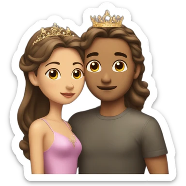 man kissing a girl with a tiara on the forehead sticker
