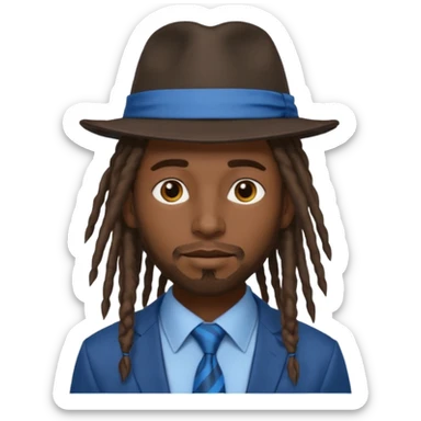 Man with Dreadlocks & Hat – Dark skin, brown hat, blue tie sticker