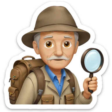 Explorer old Man with backpack and magnifying glass sticker