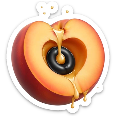 black hole in the middle of a peach. milk is leaking out of the hole sticker