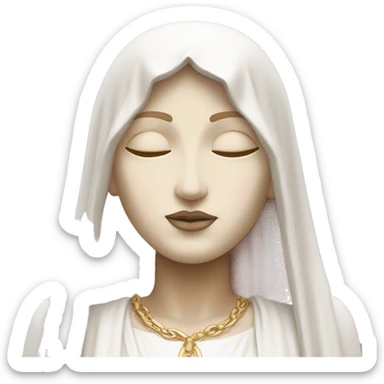 White and light pink Madonna statue with hands together eyes closed sticker