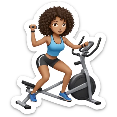 brunette curl medium hair woman black skin working out sticker