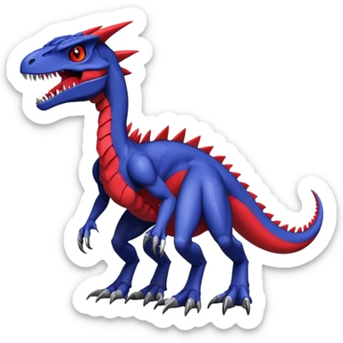  Cool Edgy deep blue Digimon-Fakemon-Guilmon-Genesect-Velociraptor-Dragon with red belly full body sticker