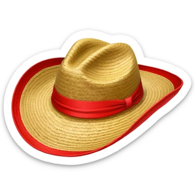 Sombrero de paja con una tira roja en la parte central sin ninguna soporte solo una tira como el de abajo a la derecha sin la flor y sin la tira roja en la parte saliente  sticker