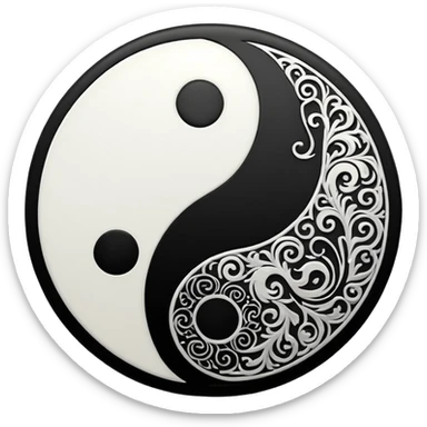 Yin and Yang glowing black and white in 32x32 sticker
