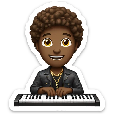 Guy playing keyboard with brown hair wearing a gold chain necklace saying happy birthday it’s my birthday  sticker