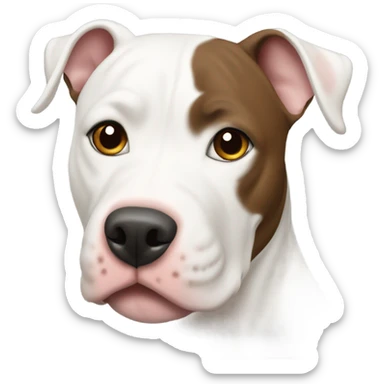 White pit bull with a brown ear sticker