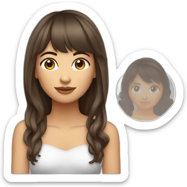 Femme brune frange cheveux mi long, yeux bleus et peau blanche avec boucle d’oreille argenté sticker