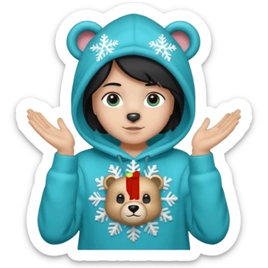 Glitter bear with cyan snowflake black sweatshirt sticker