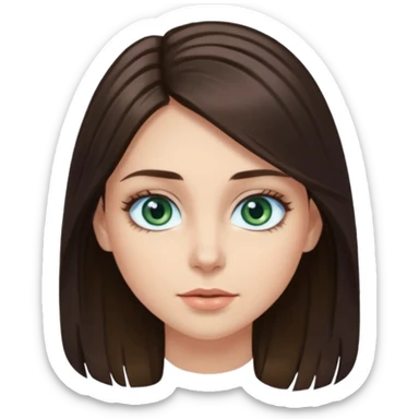 long dark brown hair with highlights in the front, big blue eyes clear skin with neck and green top on add long eyelashes must have blue eyes sticker