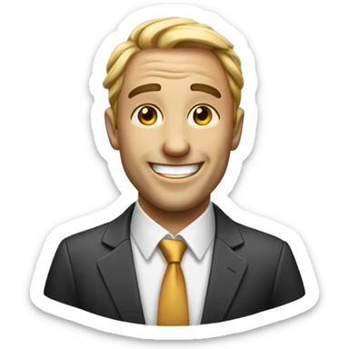 a cheerful businessman who is now at his peak earnings sticker