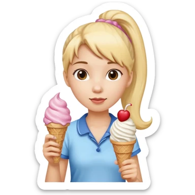 Girl emoji with ponytail holding an ice cream cone  sticker