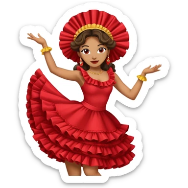 Female Colombian salsa dancer with ruffle dress, traditional Colombian headpiece, mid-dance move sticker