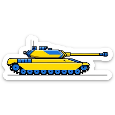 Modern Ukrainian battle tank with blue and yellow markings sticker