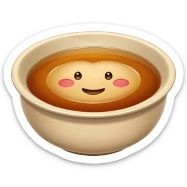 brown consommé in a bowl, clear brown broth, no garnish, simple emoji style sticker