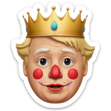highly detailed, photorealistic face of Donald Trump with a clown nose with a tiny crown no neck or body, face slightly turned to the right. Skin texture, lighting, and facial details should be ultra-realistic, resembling a professional 3D render must look exactly like him. Transparent background.

 sticker