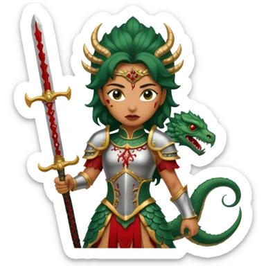 Fierce Latina in armor with a sword after a battle cutting off the head of a hydra sticker
