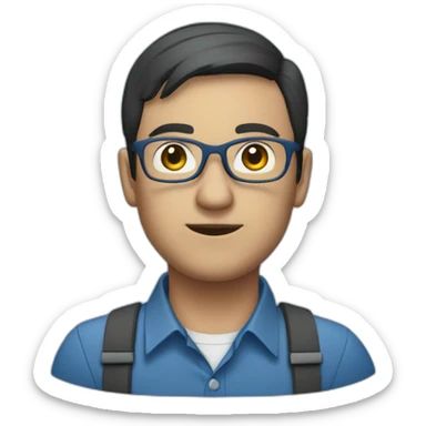 project manager dark short hair glasses blue shirt sticker