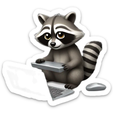 The raccoon is sitting at his laptop and swearing sticker