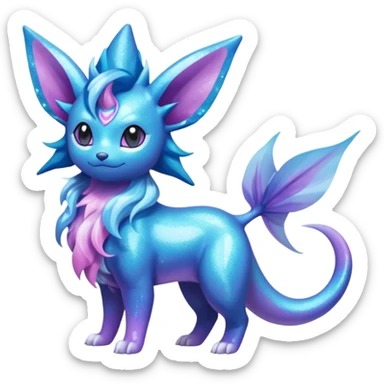 Magical scaley blue-cyan-indigo-purple-violet-pink-gradients nebula shiny glittery Suicune-Vaporeon-Primarina-Amaura-Pokémon-Fakémon-fusion, full body sticker
