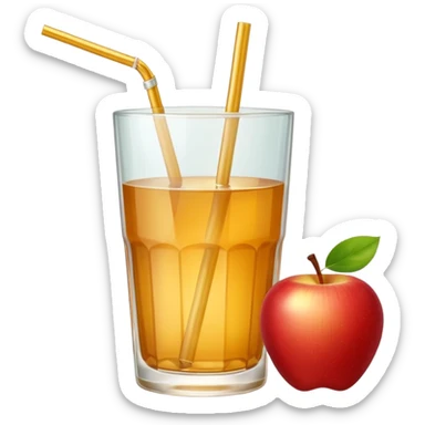 Apple juice in large glass with starw and a piece of apple at the side  sticker