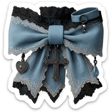 Make the gothic bow and accessories pastel blue, keep lace and velvet details, photorealistic style, keep background transparent. sticker