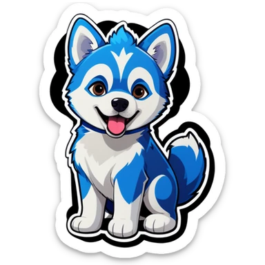 Cute Husky puppy, blue curly haircut, brown eyes, barking  sticker