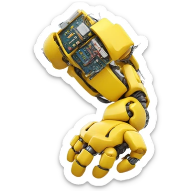 Flexing yellow robotic bicep with shocks and circuits that’s attached to the forearm sticker