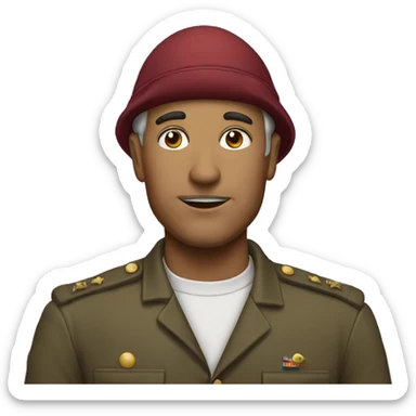 A man in a general's cap sticker