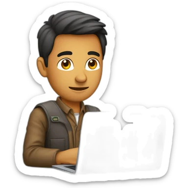 hombre joven castaño trabajando en su laptop de frente sticker