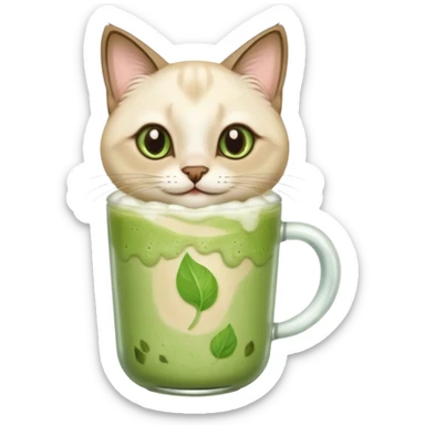 Happy Siamese Cat holding in its paws an iced matcha latte sticker