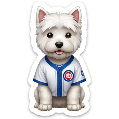 West highland terrier wearing Chicago cubs jersey sticker