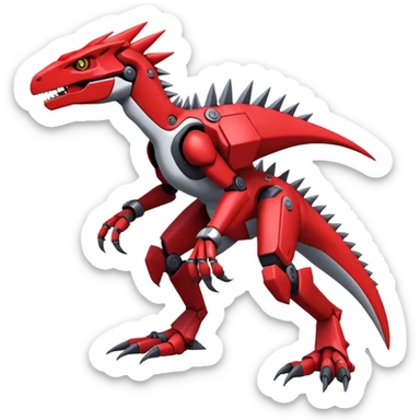 Spiky Cool Edgy Futuristic Red Digimon-Fakemon-Guilmon-Velociraptor-Mecha full body sticker