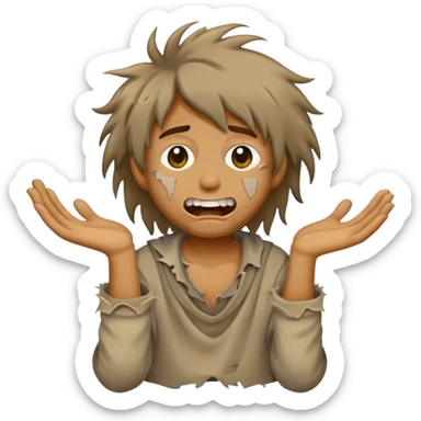 dişleri çürük üst başı dagınık kıyafeti yamalı dilenen fakir emoji sticker