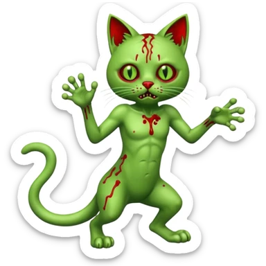 bloody green zombie cat full body with action pose sticker