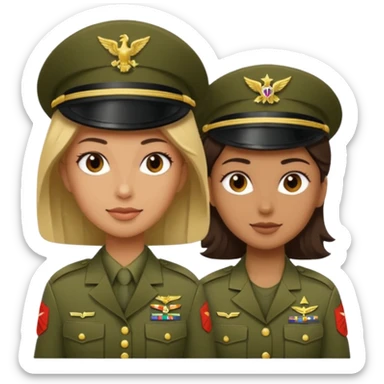 one emoji (female) wearing Army combat uniform and a second emoji (male) wearing the army green service uniform sticker