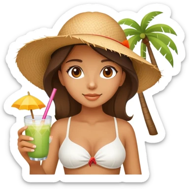 beautiful girl on the beach with coconut drink sticker