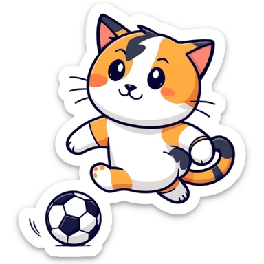 Calico cat with black nose playing soccer sticker