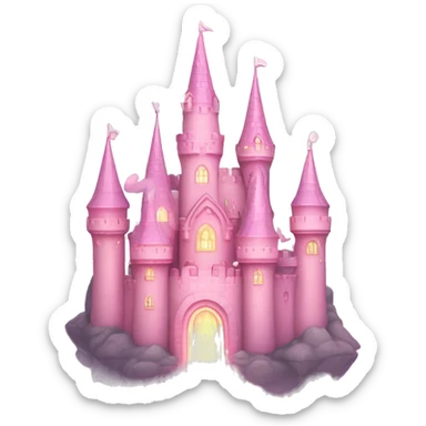 Pastel Pink Castle "A dreamy pastel pink castle with glowing towers, shimmering star-shaped windows, and a magical aura surrounding its walls." sticker
